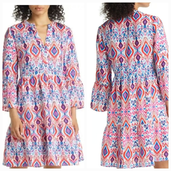 Boden Dresses & Skirts - Boden Relaxed Tiered Midi Knee Length Dress Ikat Multi Paradise 14